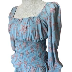 ANTHROPOLOGIE Smocked Milkmaid Sheer BellSleeve Floral Top Fairy Cottagecore y2k